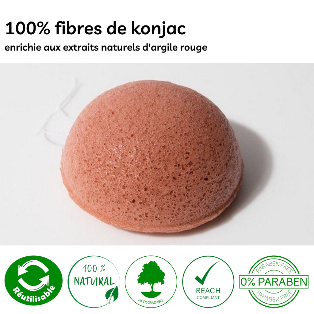 Éponge Konjac à l’Argile Rouge – Nettoyage et Éclat
