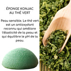 Éponge Konjac au thé vert – Nettoyage doux et équilibre des peaux sensibles