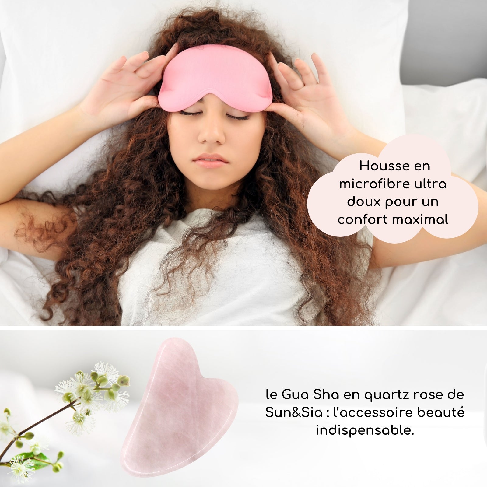 Kit Masque Yeux ThermoConfort et Gua Sha en quartz rose + housse