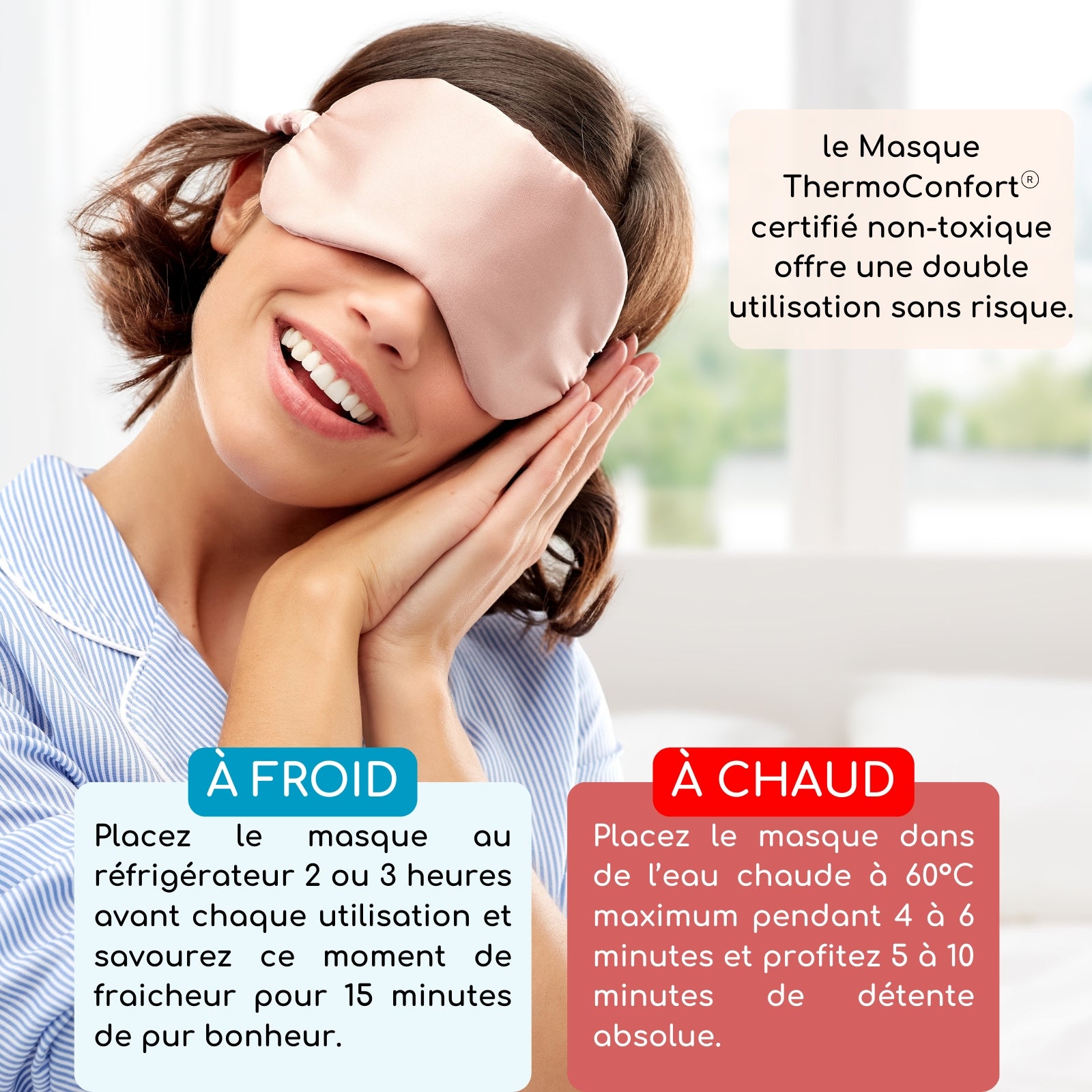 Kit Masque Yeux ThermoConfort et Gua Sha en quartz rose + housse