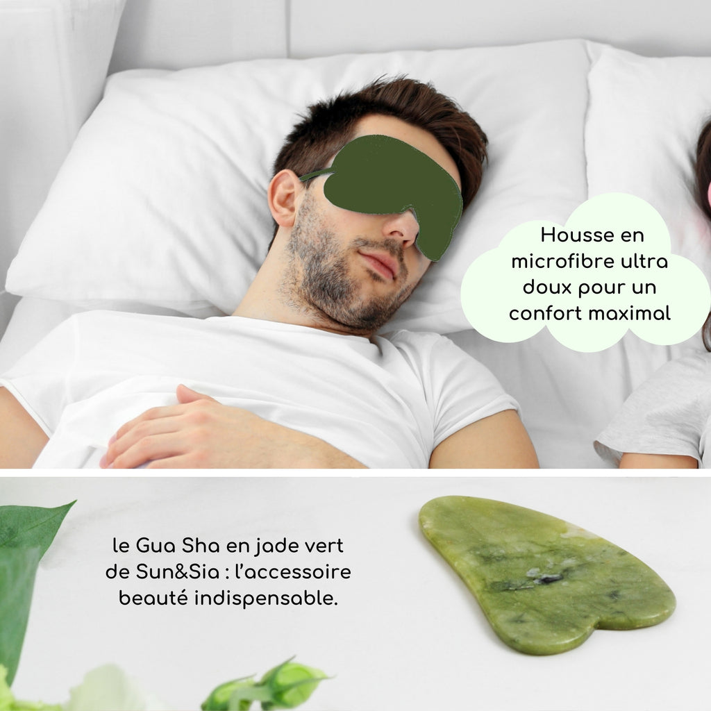 Kit Masque Yeux ThermoConfort et Gua Sha en jade vert + housse