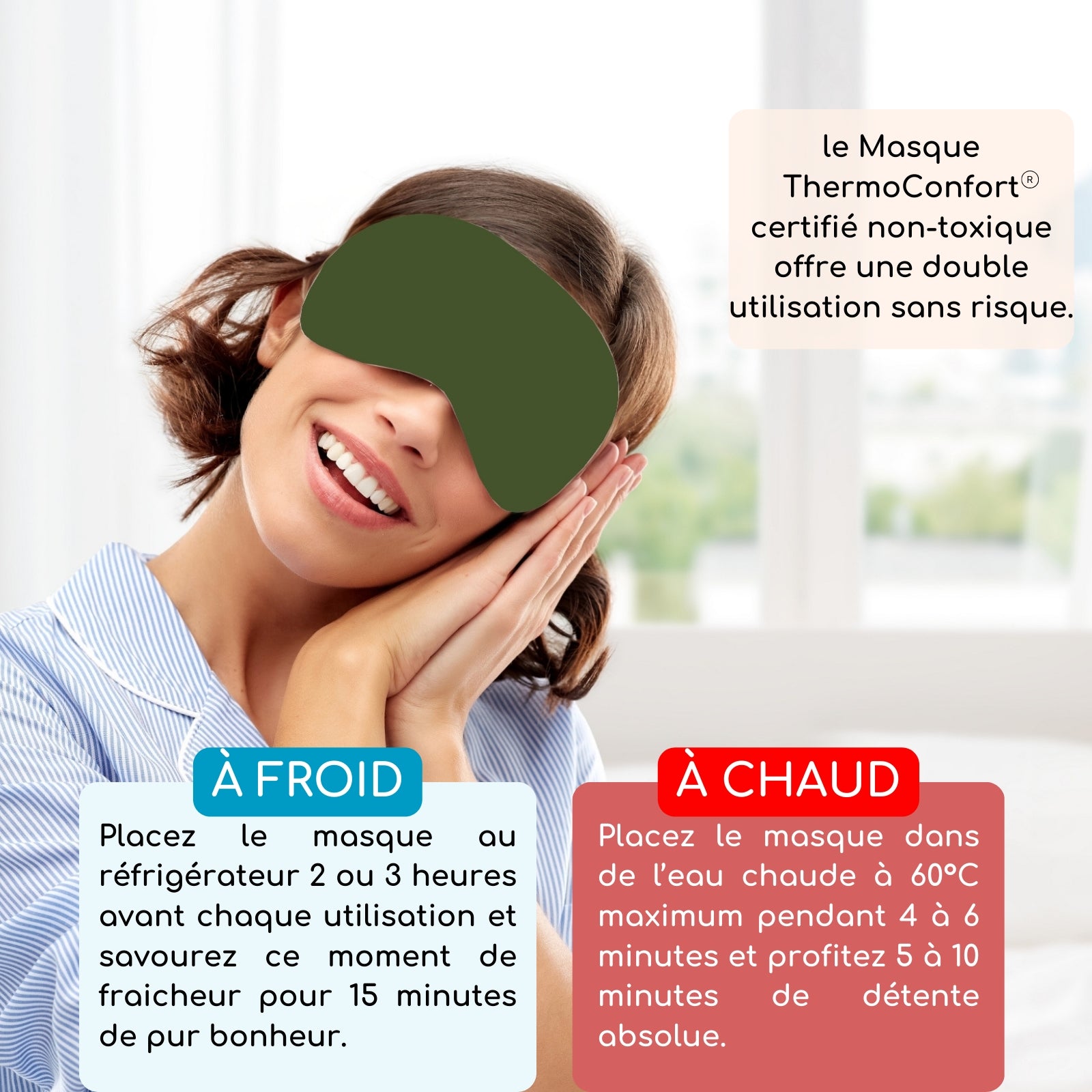 Kit Masque Yeux ThermoConfort et Gua Sha en jade vert + housse