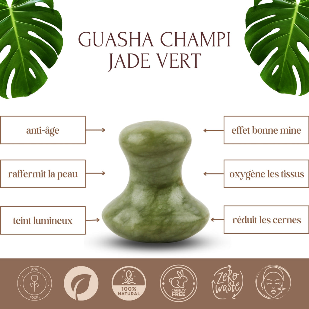 Champi Gua Sha en jade vert – Éclat et détente du visage