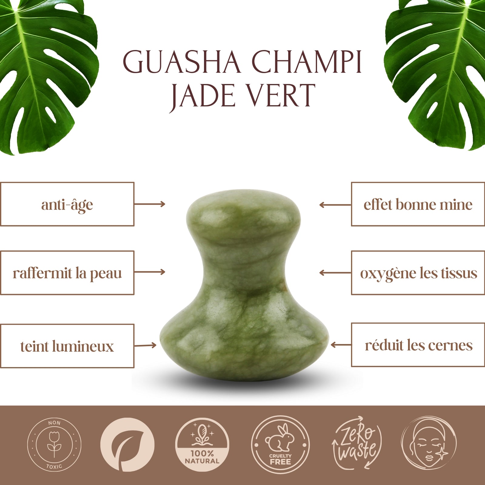 Champi Gua Sha en jade vert – Éclat et détente du visage