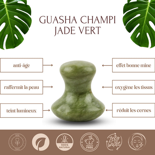 Champi Gua Sha en jade vert – Éclat et détente du visage