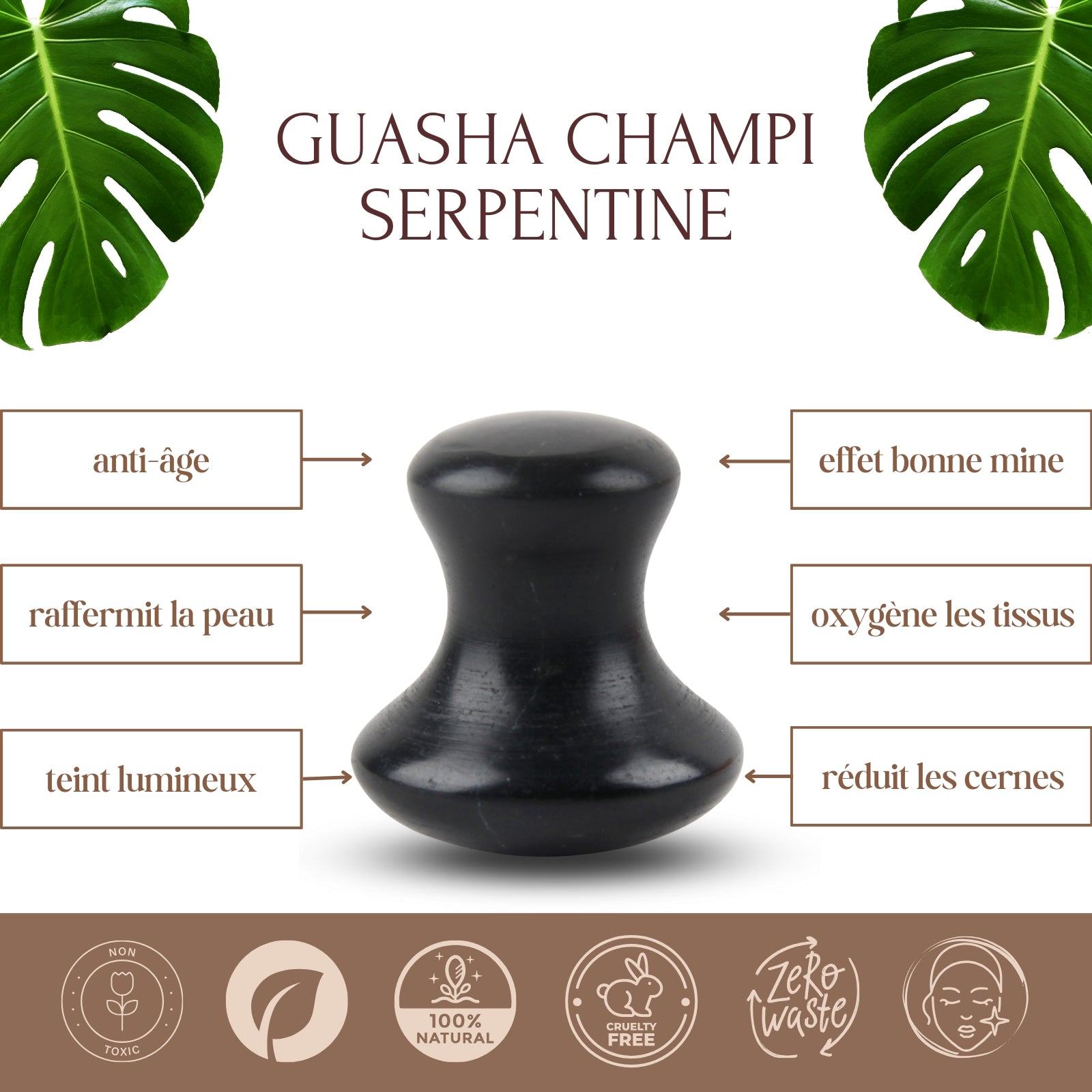 Champi Gua Sha en serpentine noire – Relaxation et détente