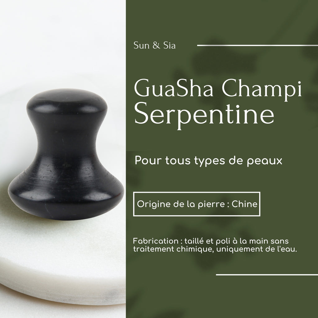 Champi Gua Sha en serpentine noire – Relaxation et détente