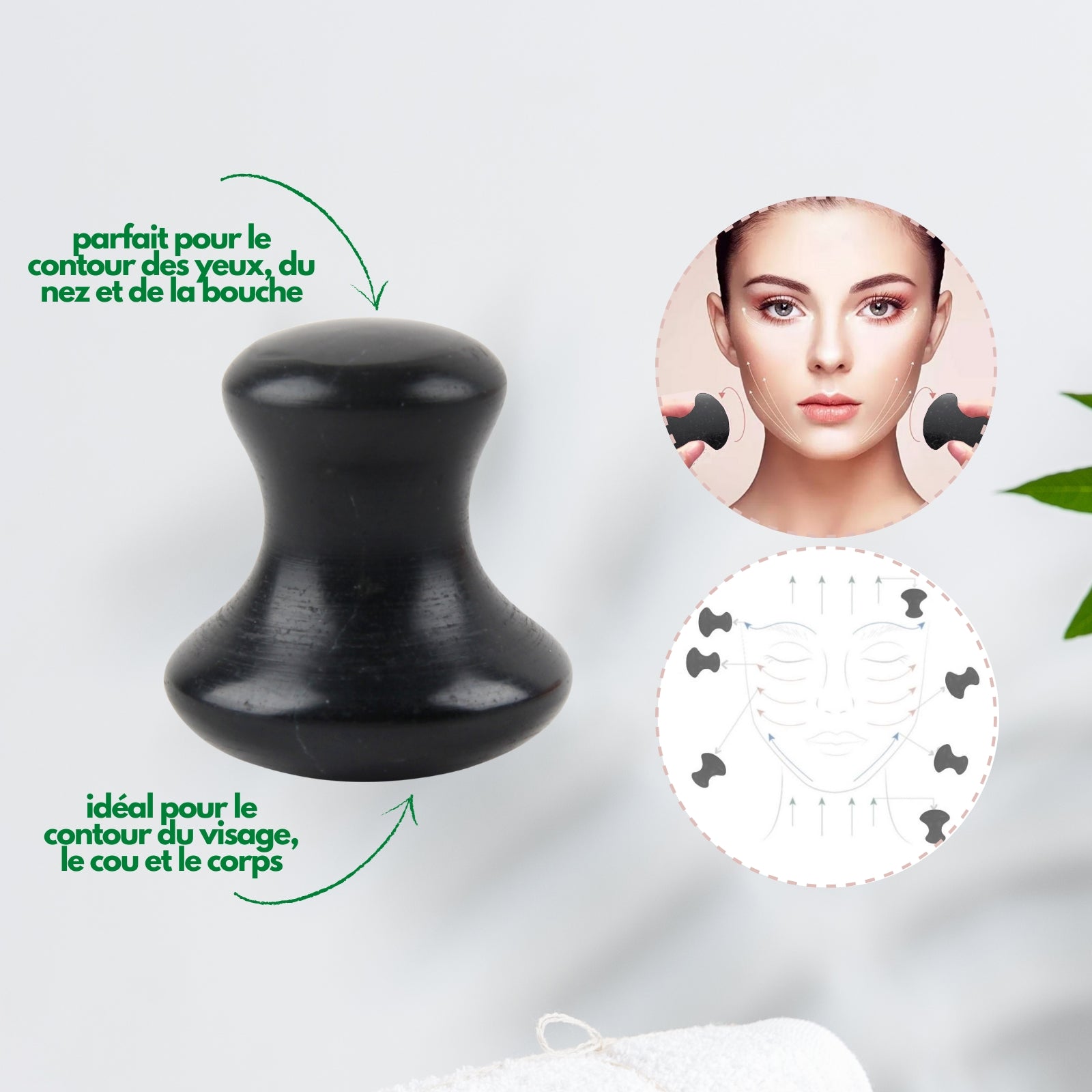 Champi Gua Sha en serpentine noire – Relaxation et détente