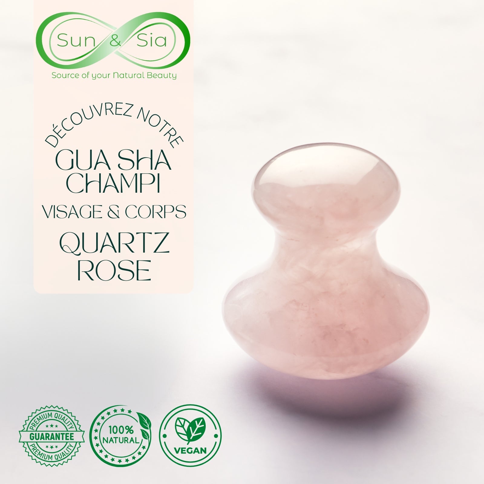 Champi Gua Sha en quartz rose – Éclat et détente du visage