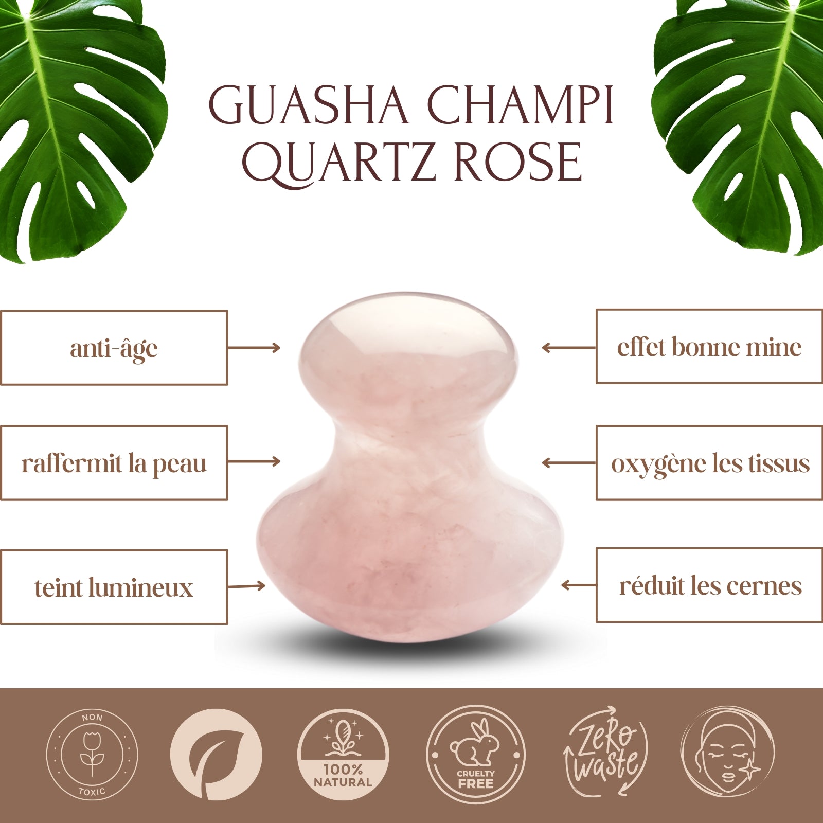Champi Gua Sha en quartz rose – Éclat et détente du visage