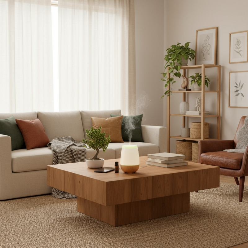 Diffuseur ultrasonique Musilia avec haut-parleur intégré en intérieur cosy