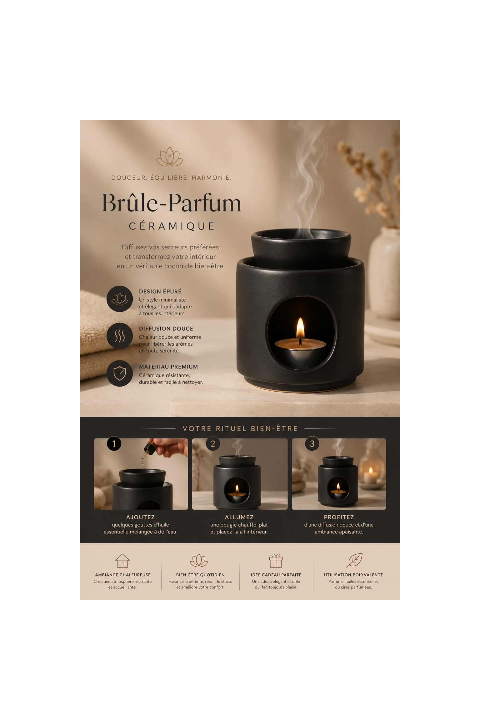 Brûle parfum en céramique noire