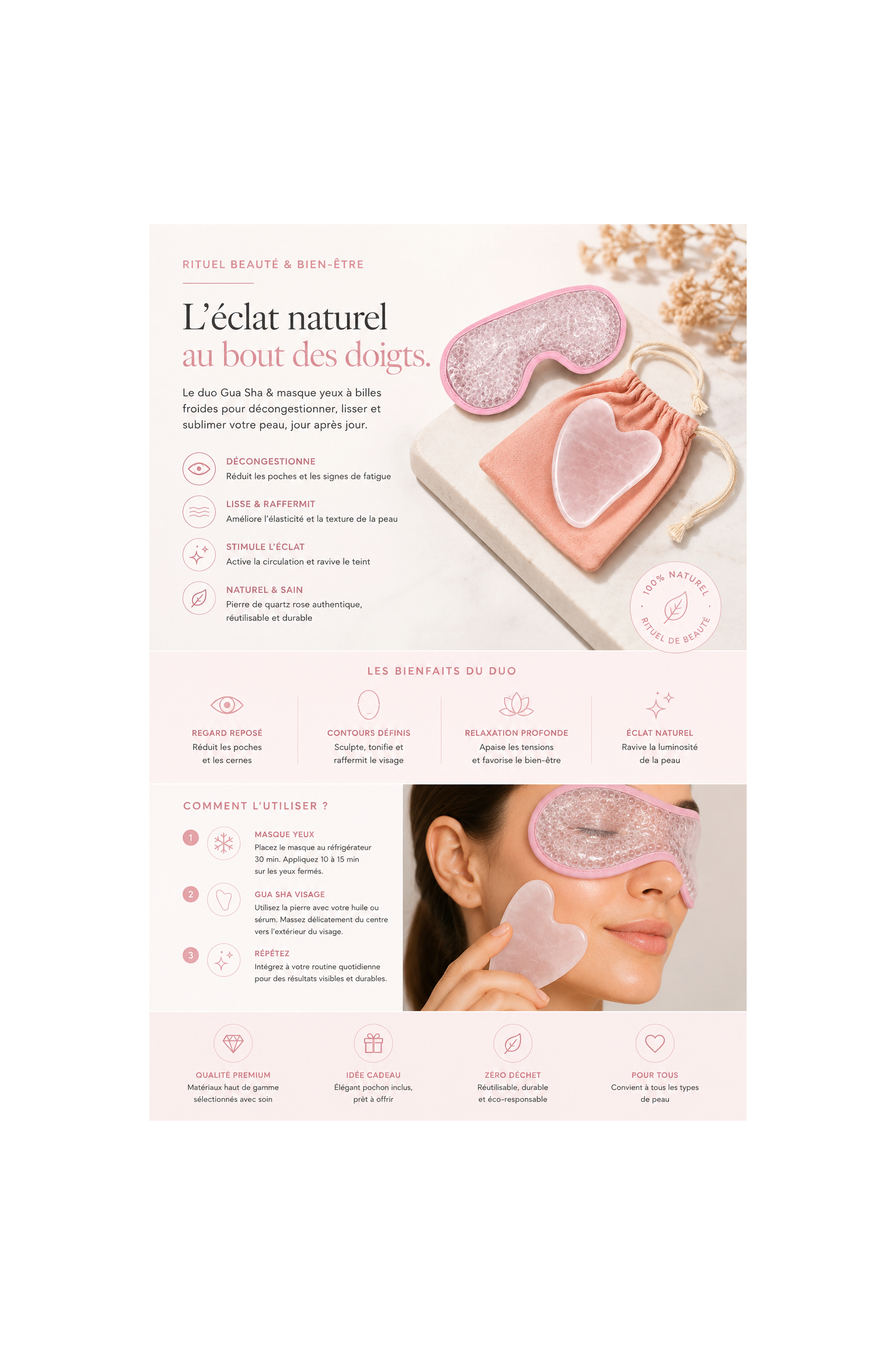 Kit Masque Yeux ThermoConfort et Gua Sha quartz rose