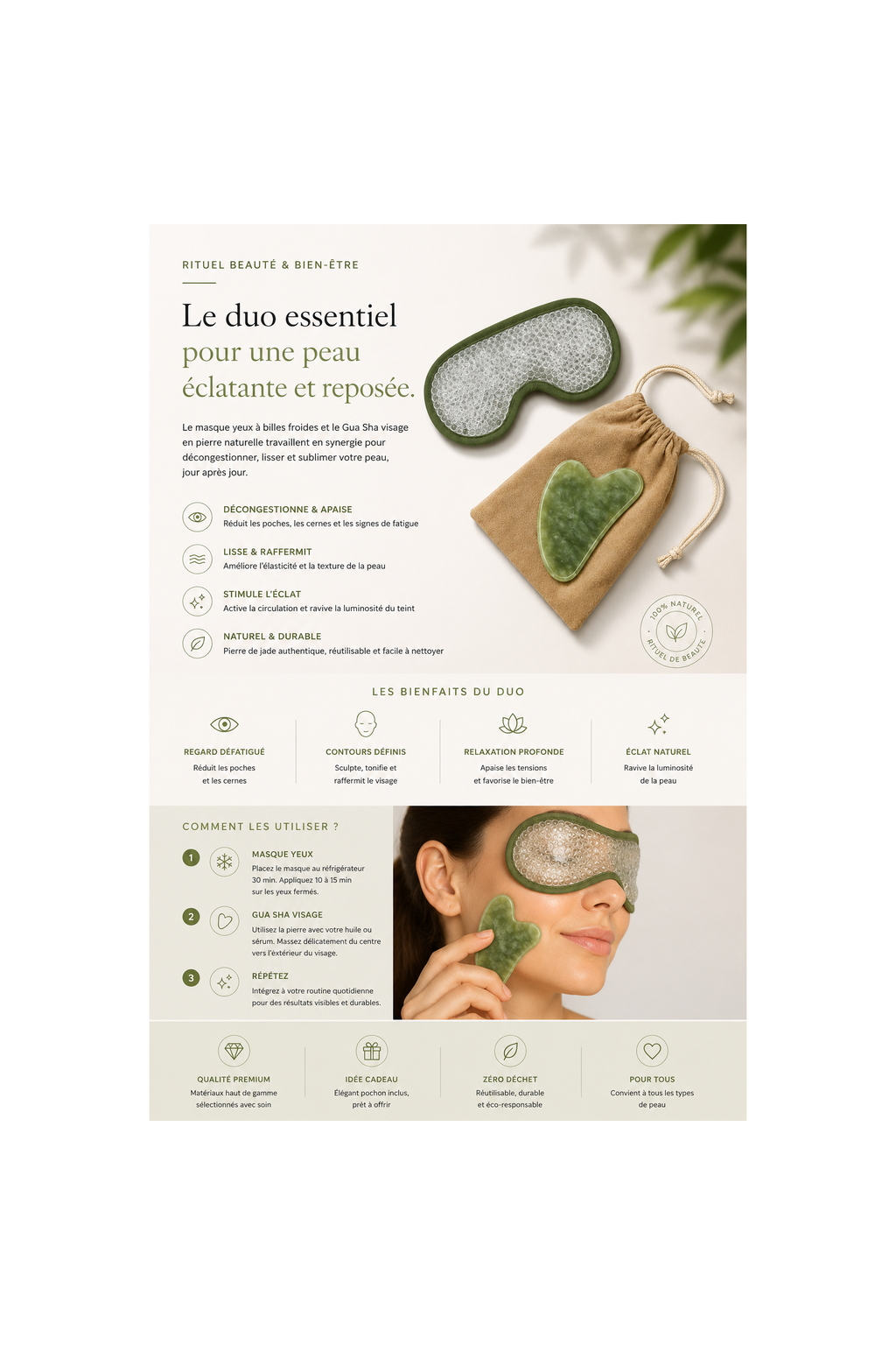 Kit Masque Yeux ThermoConfort et Gua Sha jade vert