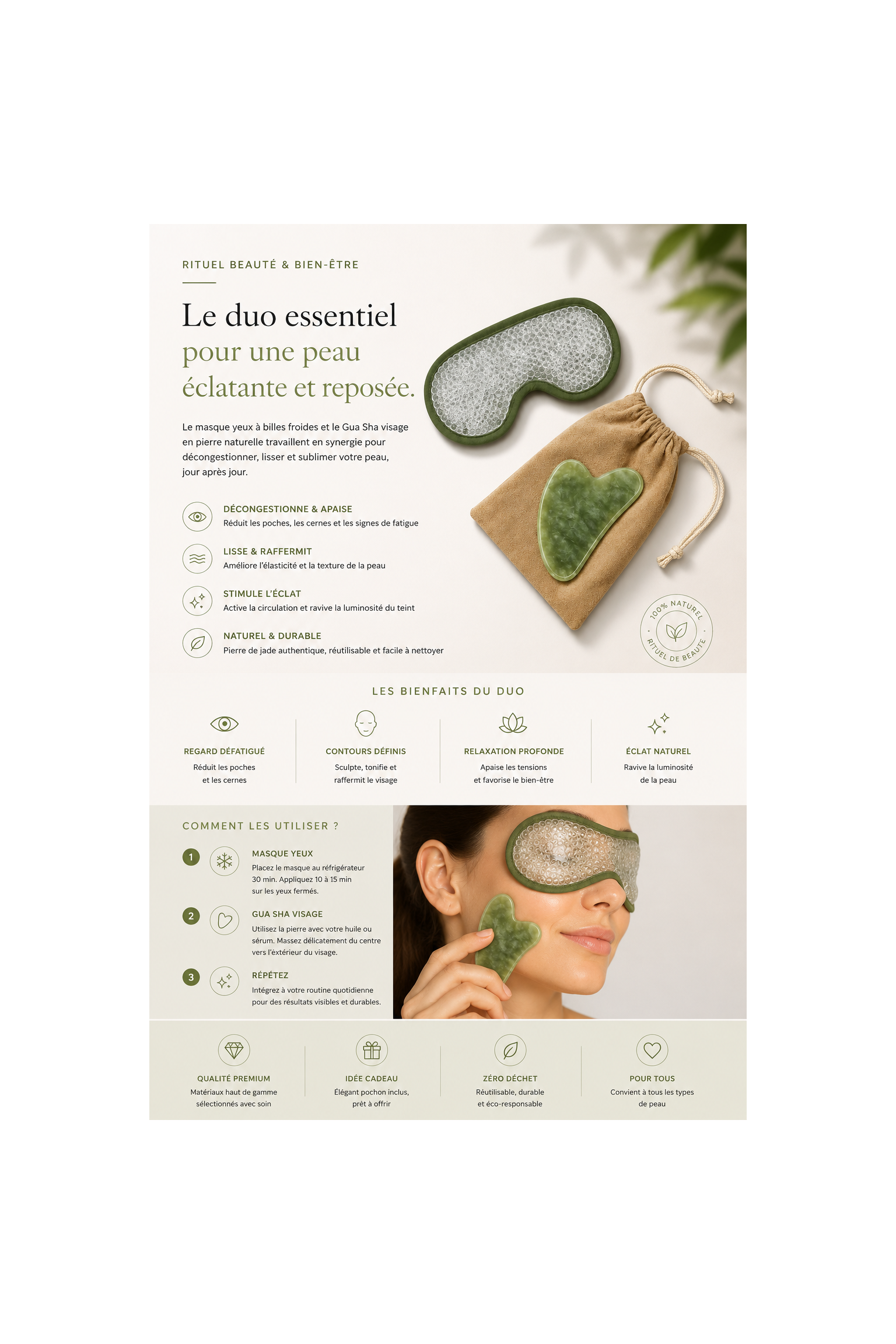 Kit Masque Yeux ThermoConfort et Gua Sha jade vert