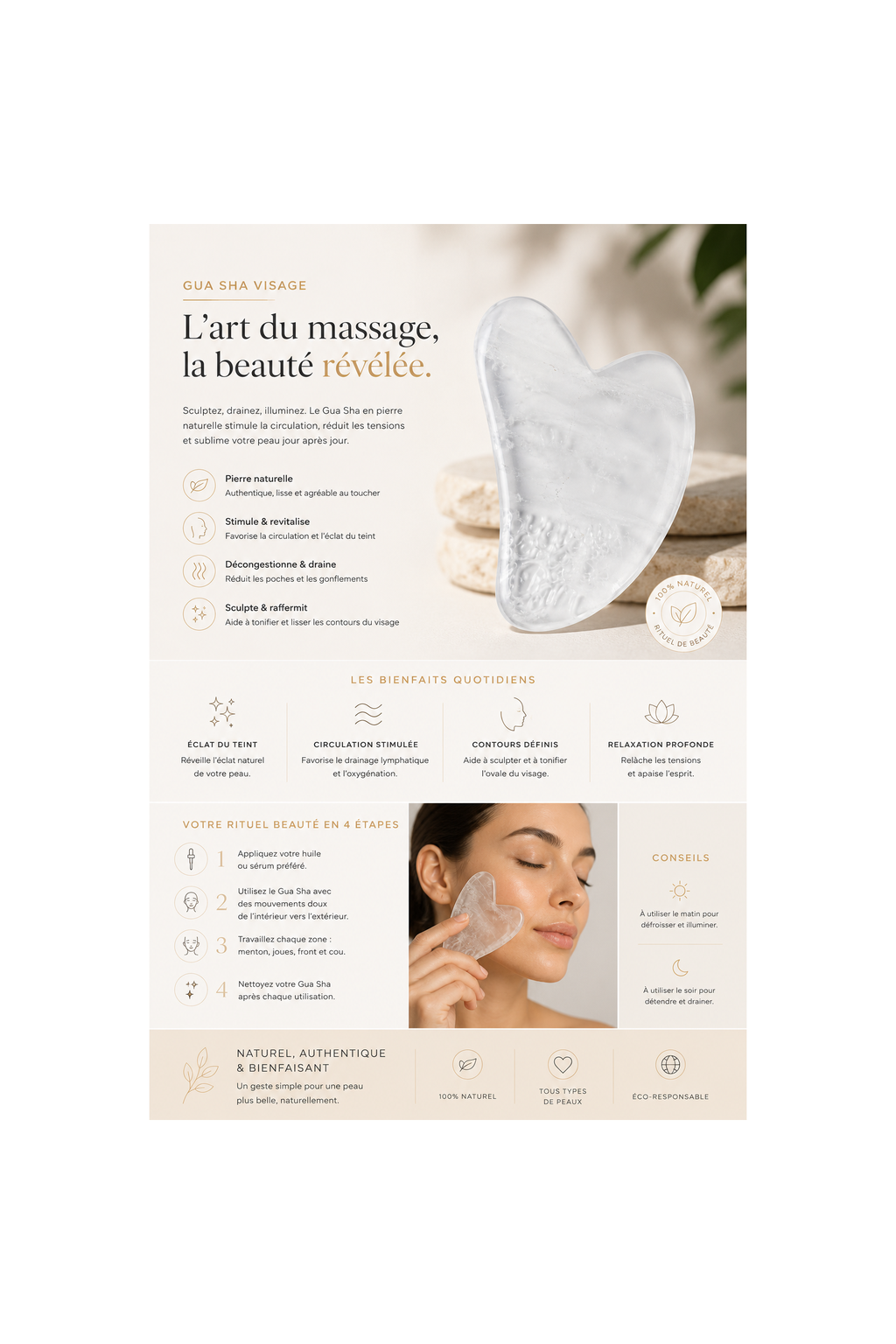 Gua Sha en cristal de roche